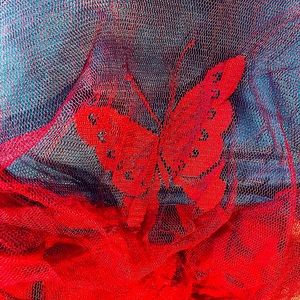 Butterfly blouse red lace overlay vtg France Armand Thiery designer Rare NWOT
